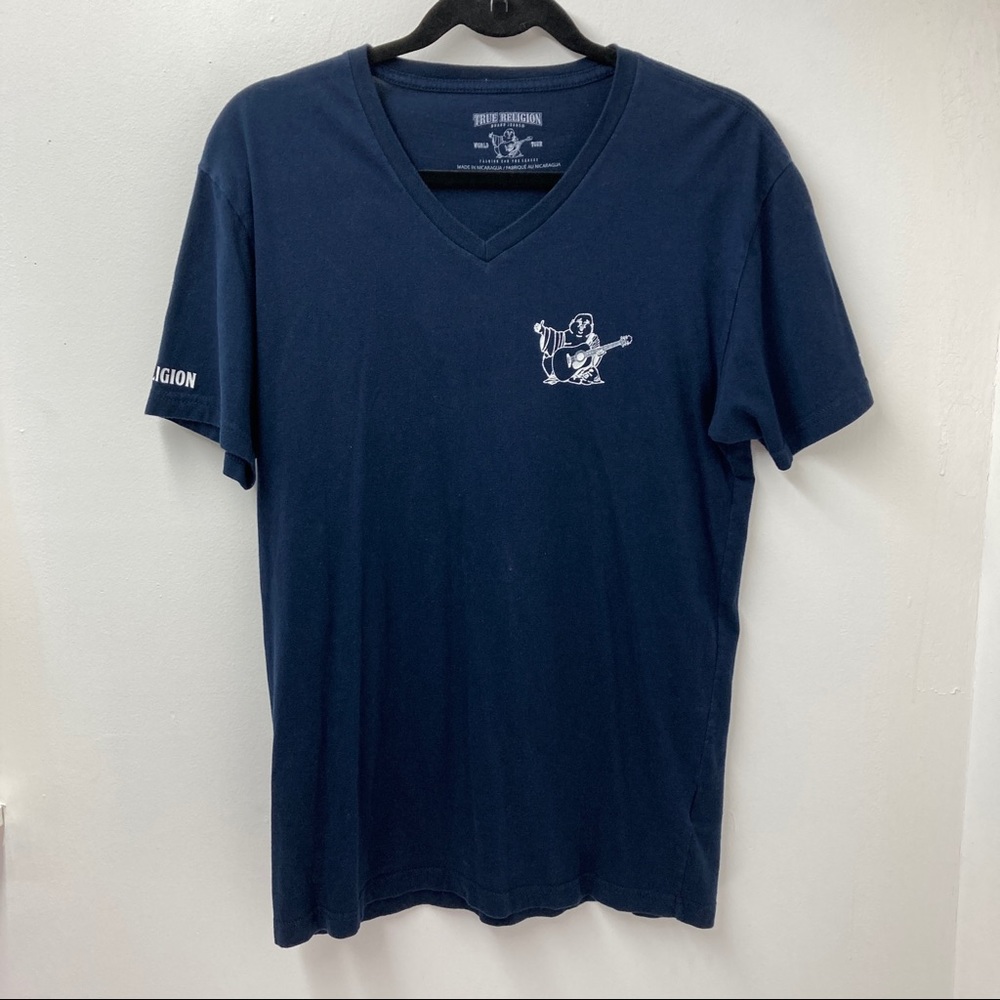 True Religion Blue V Neck Buddha T Shirt Size M